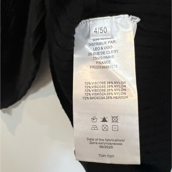 Leo & Ugo Black Ribbed Pleated Sleeve Sweater Size 4 Embellished XL - Picture 5 of 5